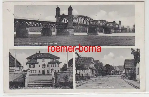 72058 Mehrbild Ak Wintersdorf Rheinbrücke, Schulhaus, Straßenansicht 1938