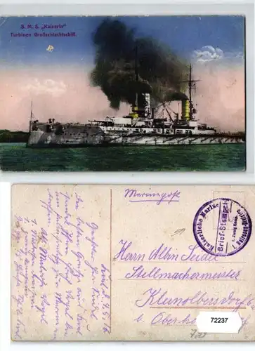 72237 Feldpost Ak S.M.S 'Empereur' Turbines Grand vaisseau de bataille 1916