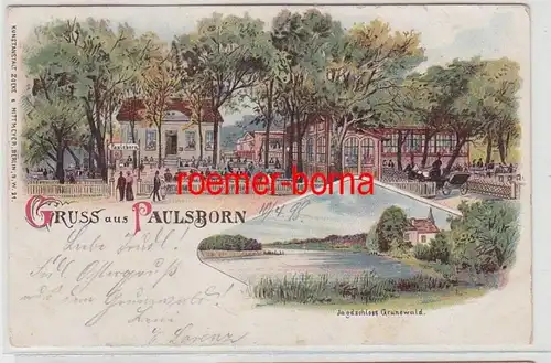 72325 Ak Lithografie Gruss aus Paulsborn mit Jagdschloss Grunewald 1898