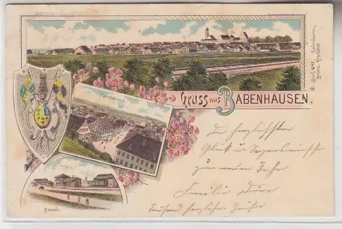 72377 Ak Lithographie Gruss de Babenhausen Totale Hauptstr. Gare 1898