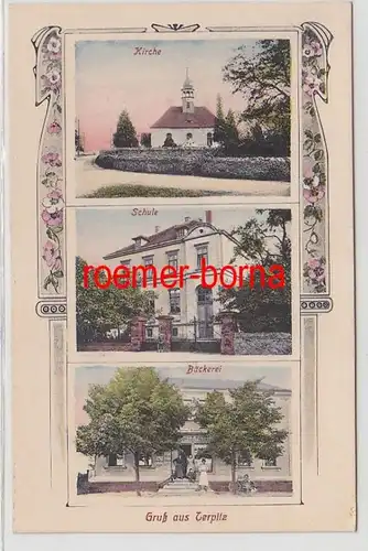 72388 Mehrbild Ak Gruß aus Terpitz Kirche, Schule, Bäckerei um 1920