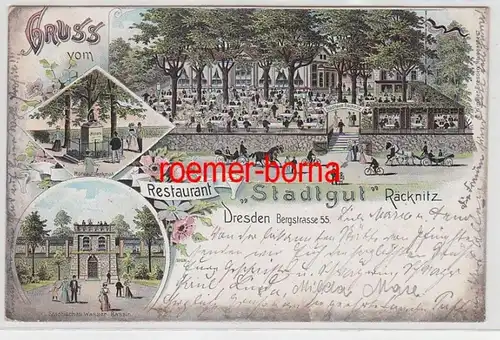 72411 Ak Lithografie Gruss vom Restaurant 'Stadtgut' Räcknitz Dresden 1902