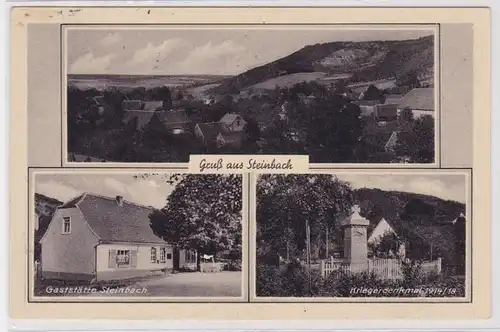 72506 AK Gruß aus Steinbach - Gaststätte Steinbach, Kriegerdenkmal 1914/18