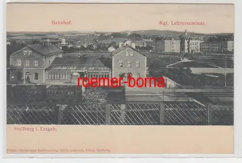 72507 Ak Stollberg i. Erzgeb. Bahnhof Kgl. Lehrerseminar um 1900