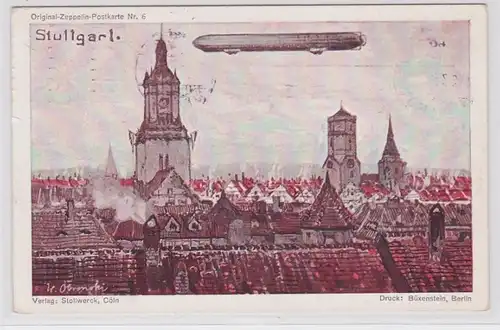 72581 Ak Original Zeppelin Carte postale 6 Zeappelin par l'intermédiaire de Stuttgart 1909