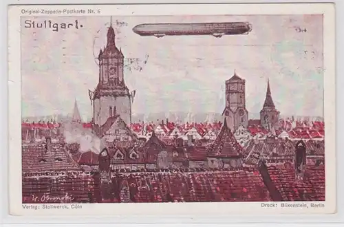 72581 Ak Original Zeppelin Postkarte 6 Zeppelin über Stuttgart 1909