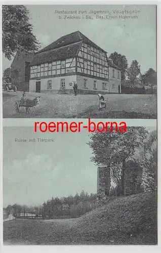 72684 Mehrbild Ak Voigtsgrün Restaurant zum Jägerhorn + Ruine m. Tiergarten 1914