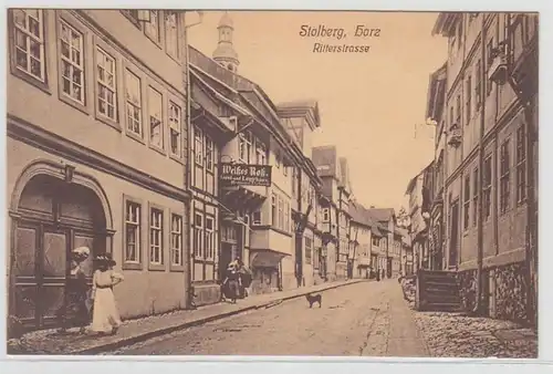 72721 Ak Stolberg Harz Ritterstrasse mit Gasthaus Weißes Roß um 1910