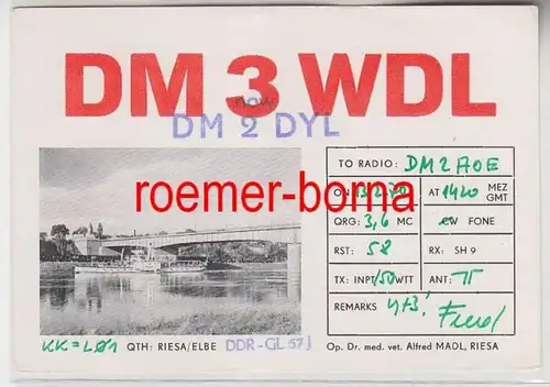 72767 QSL Carte Radio Amateur Radio DDR Riesa Elbe DM3WDL 1970