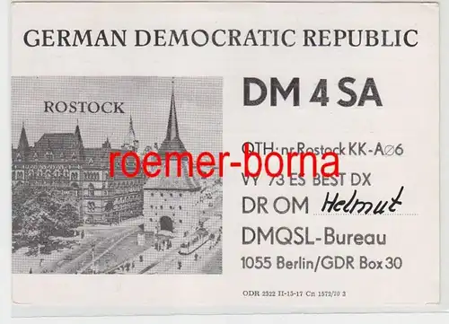 72776 QSL Carte Radio Amateur Radio Radio DDR Rostock DM4SA de 1971