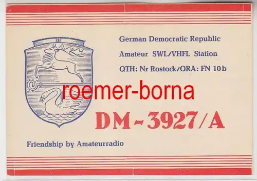 72779 QSL Carte Radioamateur DDR SWL/VHFL Station Rostock 1970