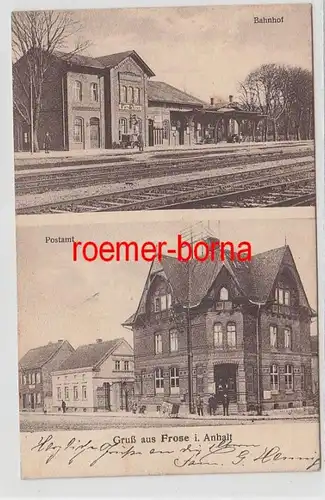 72792 Mehrbild Ak Gruß aus Frose i. Anhalt Bahnhof und Postamt 1927