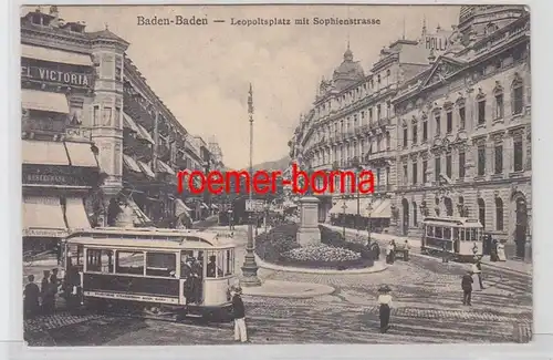 72815 Ak Baden-Baden Leopoltsplatz avec Sophiestrasse avec tramway vers 1910