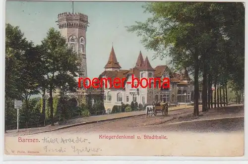 72842 Ak Barmen Monument et hôtel de ville avec calèche à cheval avant 1908