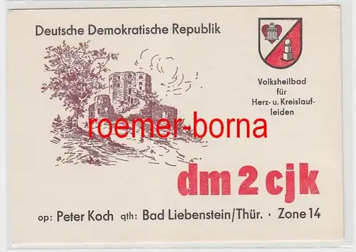72877 QSL Carte Radio Amateur DDR Bad Liebenstein Volksheilbad vers 1970