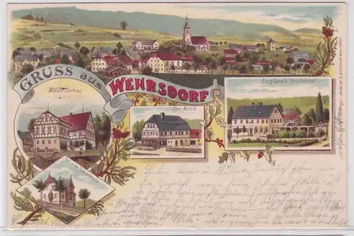 72904 Ak Lithographie Gruß aus Wehrsdorf Restaurant, Villa, Mühle usw. 1905