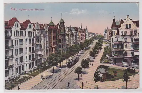 72955 AK Kiel Holtenauer Strasse avec tram Tram Allee Vue 1914