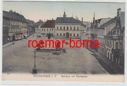 72990 Ak Reichenbach im Vogtland Rathaus mit Marktplatz um 1910