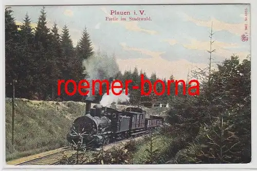 73008 Ak Plauen im Vogtland Partie im Stadtwald mit Dampflokomotive um 1910
