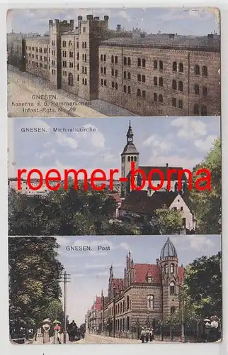 73059 Mehrbild Ak Gnesen Kaserne 6. Pomm. Inf. Rgt., Michaeliskirche, Post 1914