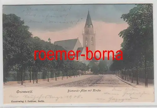 73139 Ak Grunewald Bismarck avenue avec église vers 1900