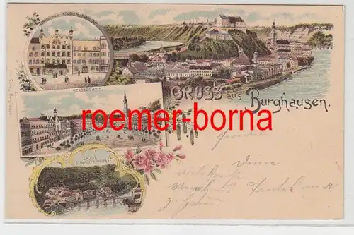 73166 Ak Lithographie Gruss de la place de ville de Burghausen etc. vers 1900