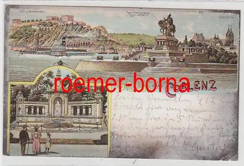 73207 Ak Lithographie Salutation de Coblenz Forteresse Honneur Enbrelstein 1902