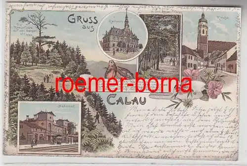 73208 Ak Lithographie Gruß aus Calau Bahnhof usw. 1902