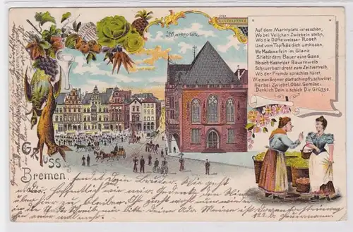 73290 AK Gruss de Brême - Place de marché avec hôtel de ville & commerces 1903
