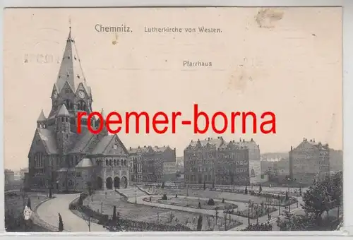 73329 Ak Chemnitz Lutherkirche von Westen mit Pfarrhaus 1909