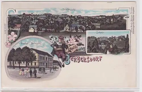 73345 Ak Lithographie Gruß aus Berbersdorf Gasthof, Schule usw. um 1900