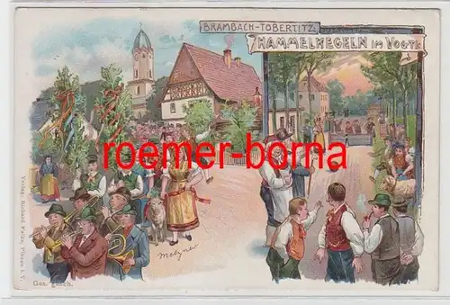 73350 Ak Lithographie Brambach Tobertitz Hammelkegeln im Vogtland um 1900