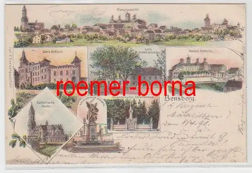 73437 Ak Lithographie Gruss aus Bensberg Hotel, Kriegerdenkmal usw. 1898