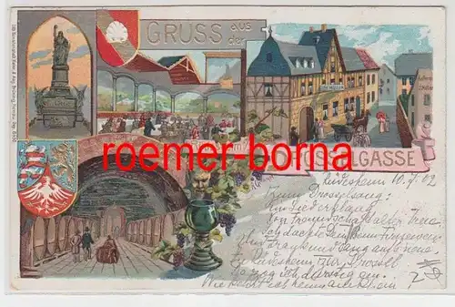 73470 Ak Lithographie Gruß aus der Rüdesheimer Drosselgasse 1902