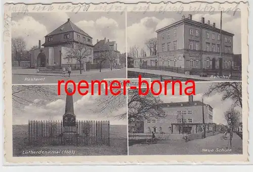 73514 Mehrbild Ak Neukieritzsch Postamt, Bahnhof, Schule, Lutherdenkmal 1940