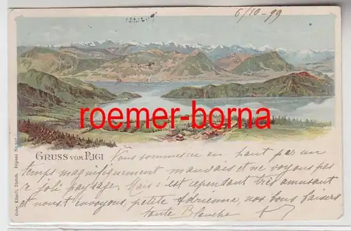 73706 Ak Lithographie Gruss du Rigi Suisse Vue totale 1899