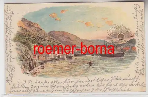 73712 Ak Lithographie Taormina ? Méditerranée 1900