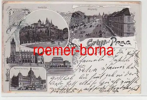 73716 Ak Lithographie Salutation de Prague Venceslasplatz etc. 1899