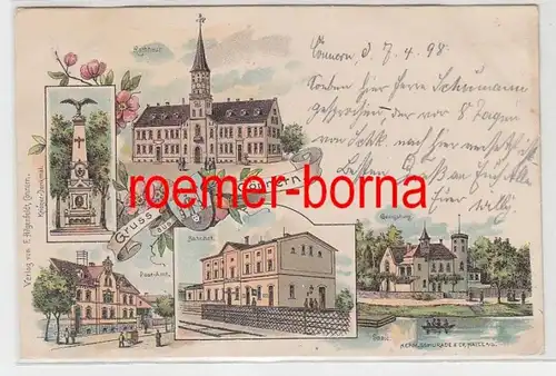 73727 Ak Lithografie Gruss aus Cönnern Bahnhof, Postamt, Georgsburg 1898