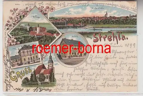 73751 Ak Lithographie Gruß aus Strehla Bahnhof usw. 1899