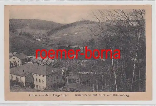 73783 Ak Gruß aus dem Erzgebirghe Kniebreche mit Blick auf Rittersberg um 1930