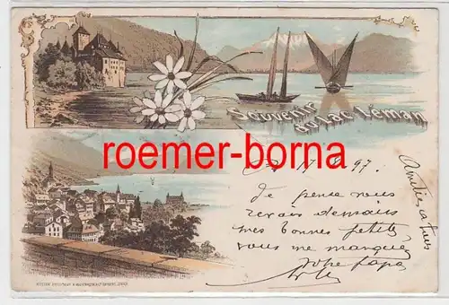 73819 Ak Lithographie Souvenir du Lac Lémon Suisse 1897