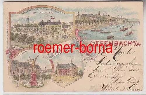 73826 Ak Lithographie Gruss d'Offenbach am Main Hotel & Restaurant 1898