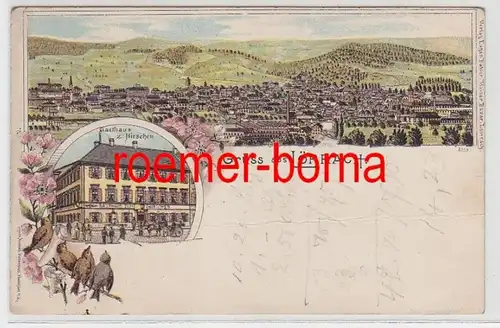 73828 Ak Lithographie Gruss aus Lörrach Gasthaus zum Hirschen um 1900