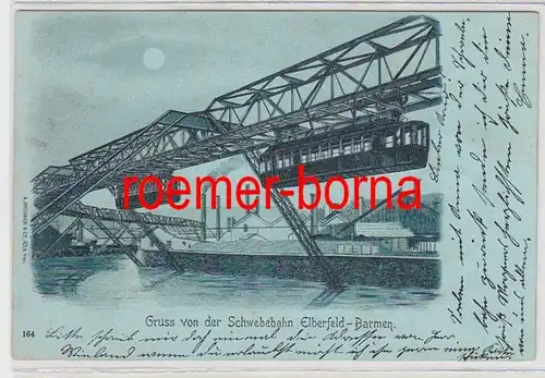 73836 Carte de clair de lune Salut du train en suspension Elberfeld Barmen 1899