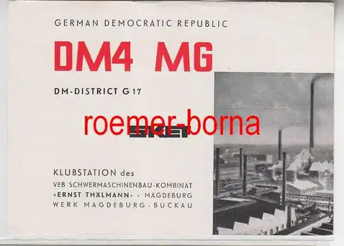 73863 QSL Carte Radioamateur DDR Construction de machines lourdes Magdeburg-Buckau 1970