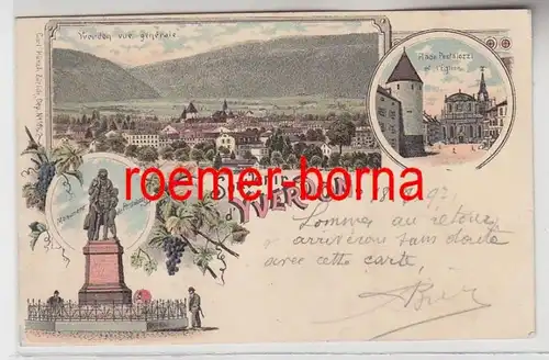 73896 Ak Lithographie Souvenir d'Yverdon-les-Bains Suisse 1897