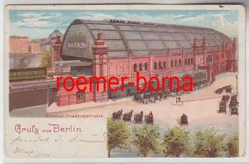 73933 Ak Lithographie Salutation de Berlin Gare de Friedrichstrasse 1906