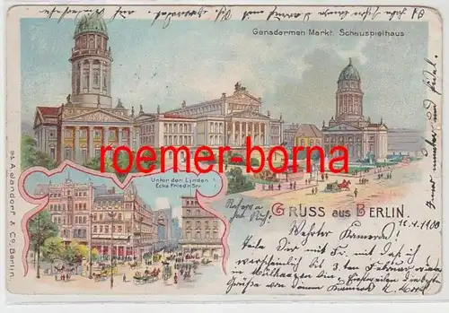 73934 Ak Lithographie Salutation de Berlin Friedrichstraße etc. 1900