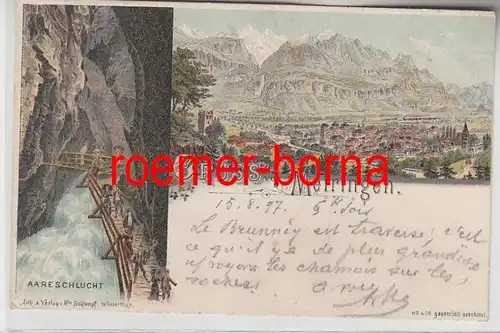 73950 Ak Lithographie Salutation de Meiringen Aareschlucht 1897